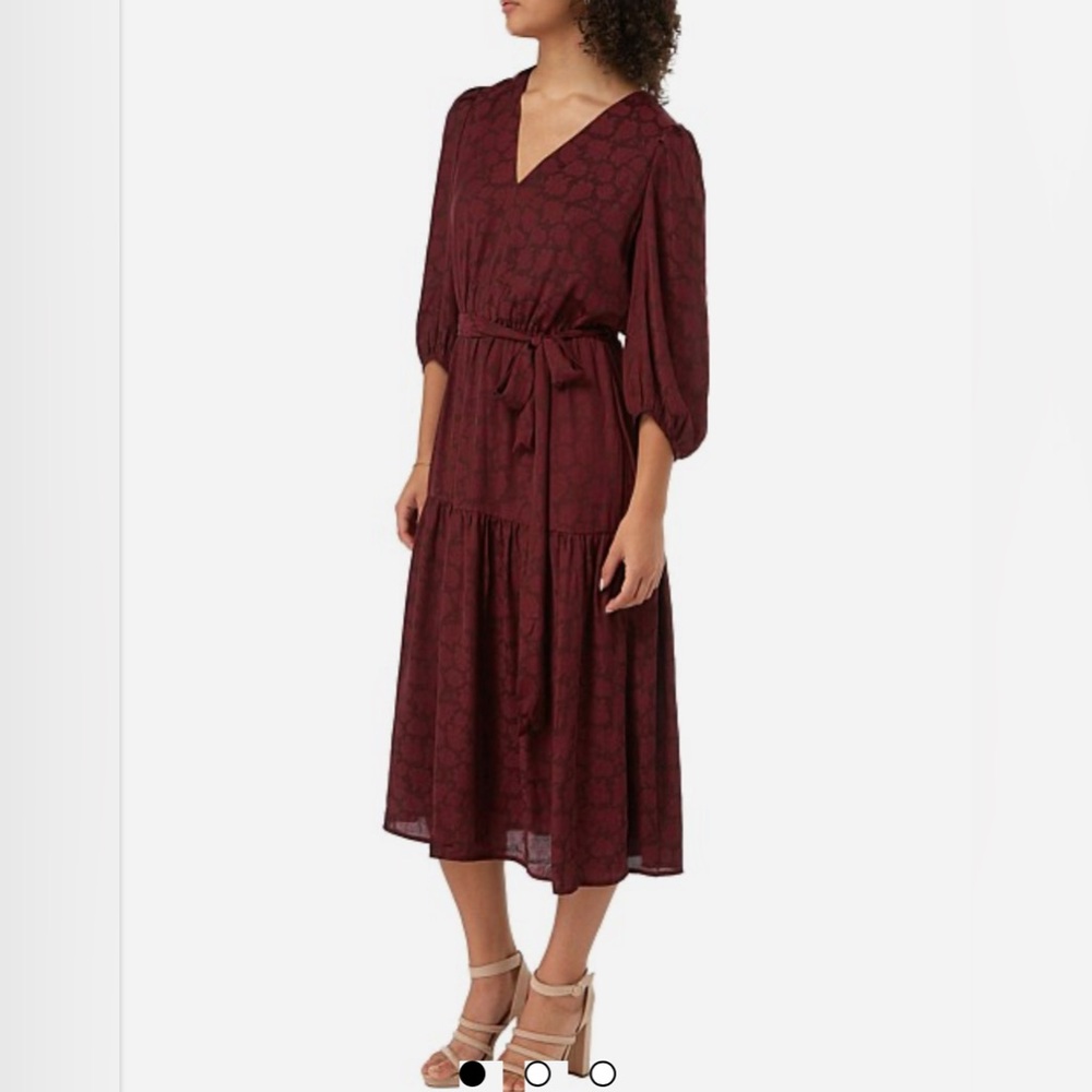 Banana Republic Puff Sleeve Satin Midi Dress Bordeaux Kiss, Size L